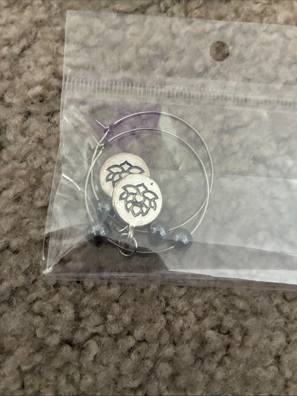 Zen Silver Lotus Charm Hoop Earrings - Unbranded - Picture 2 of 2